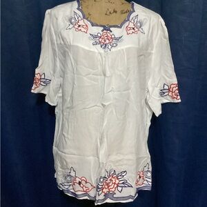 Women’s Venice Blue Blouse Embroidered Sz Xl White Cotton    #15